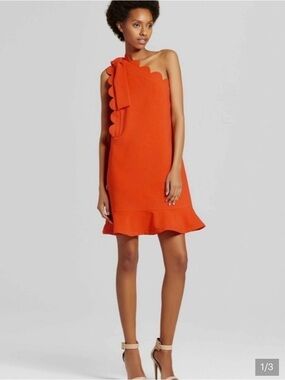 Victoria Beckham for Target One-Shoulder Scalloped Bow Mini Dress in Orange